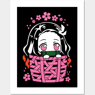 Nezuko Cute Hiding Fanart Posters and Art